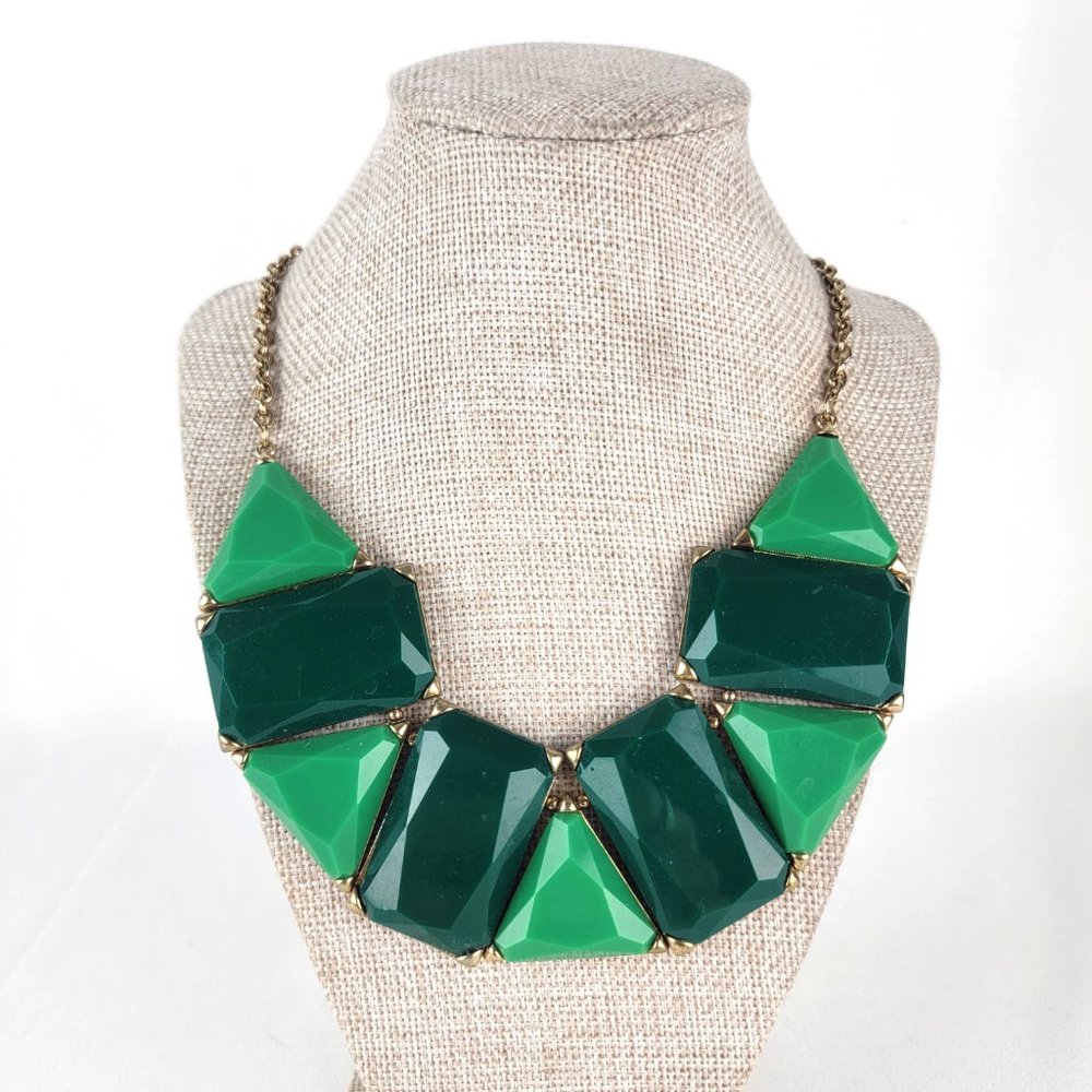 Chunky Green Geometric Cabochon Statement Necklace - image 5